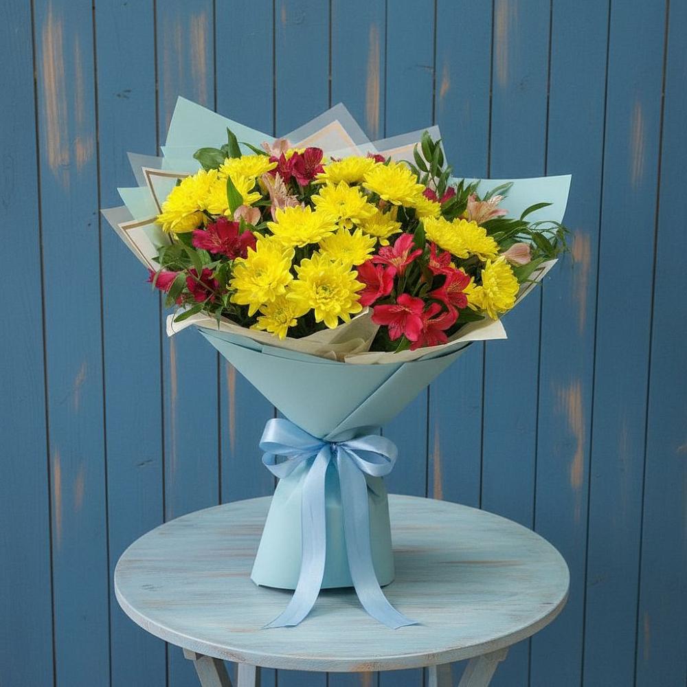 Букет цветов из: Альстромерии и Хризантемы в Анджиевский