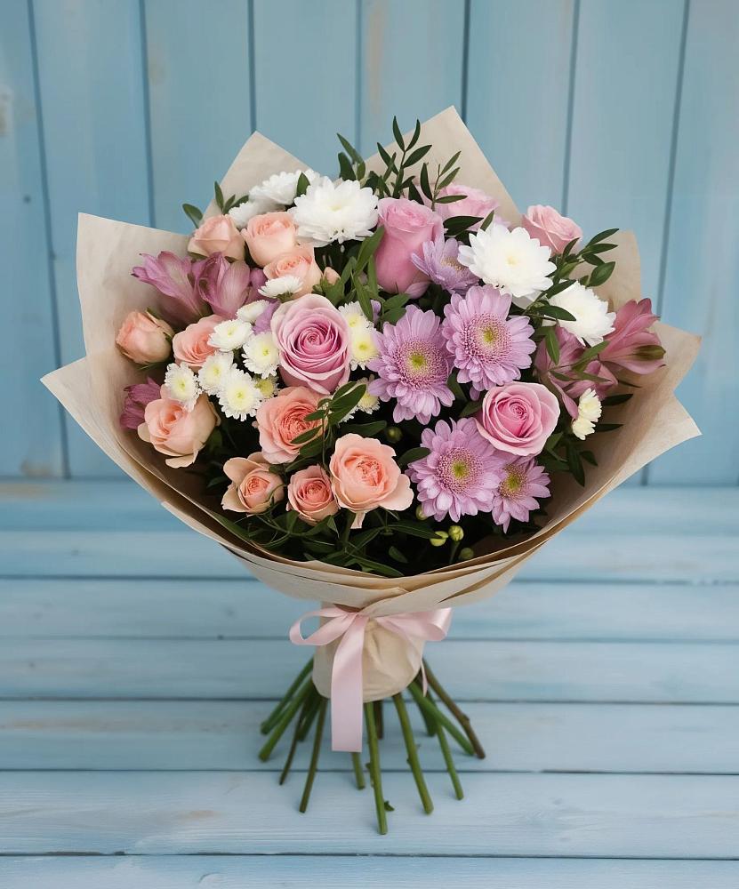 Букет цветов из: Хризантемы, Розы и Альстромерии в Анджиевский