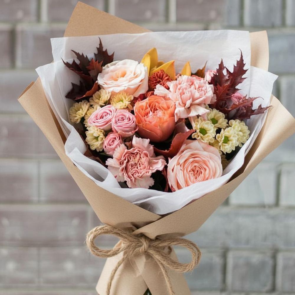 Букет цветов из: Гвоздики, Хризантемы и Розы в Анджиевский