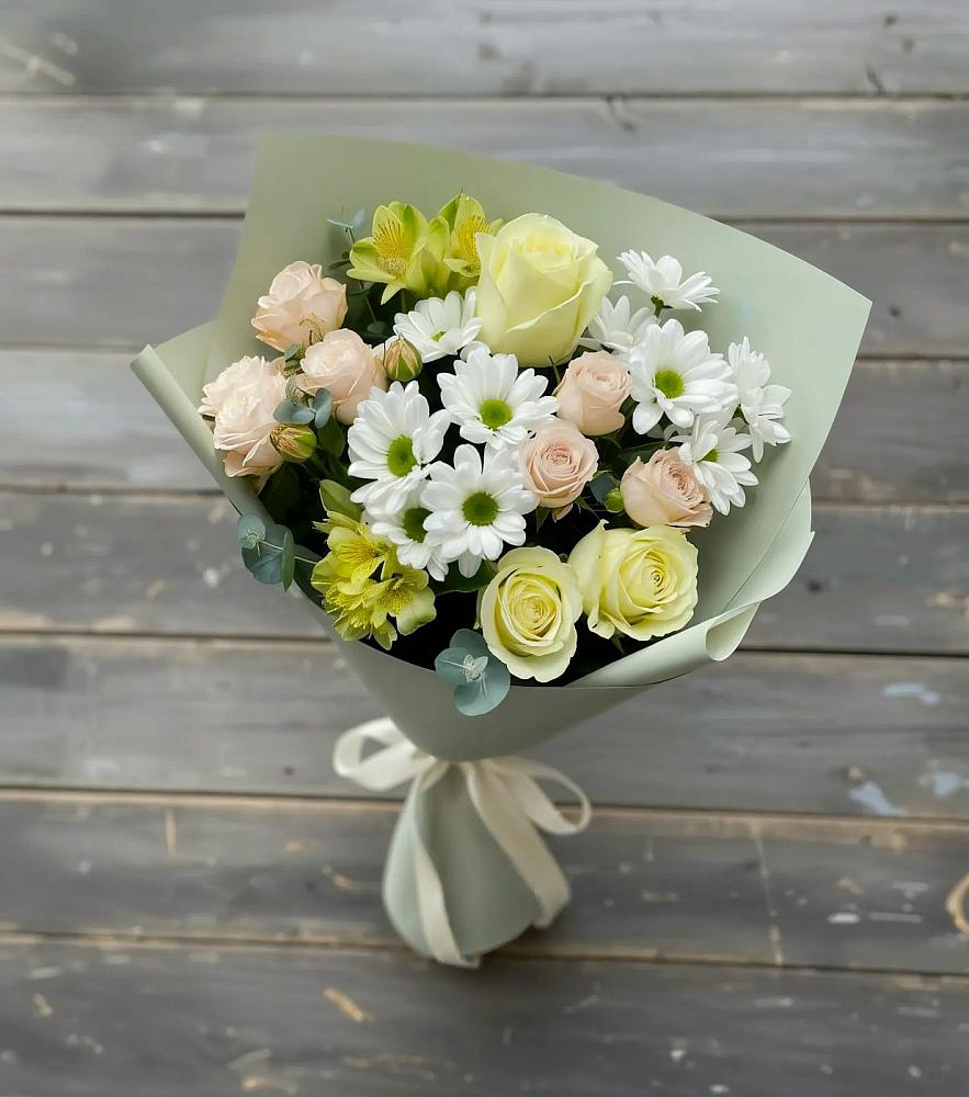 Букет цветов из: Альстромерии, Розы и Хризантемы в Анджиевский