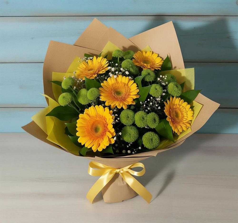 Букет цветов из: Герберы и Хризантемы в Анджиевский