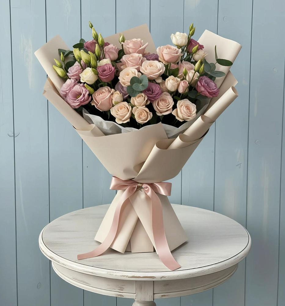 Букет цветов из: Розы и Лизиантусы в Анджиевский