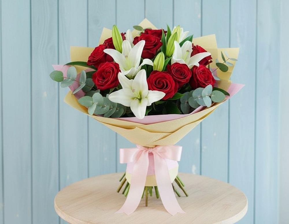 Букет цветов из: Лилии и Розы в Анджиевский